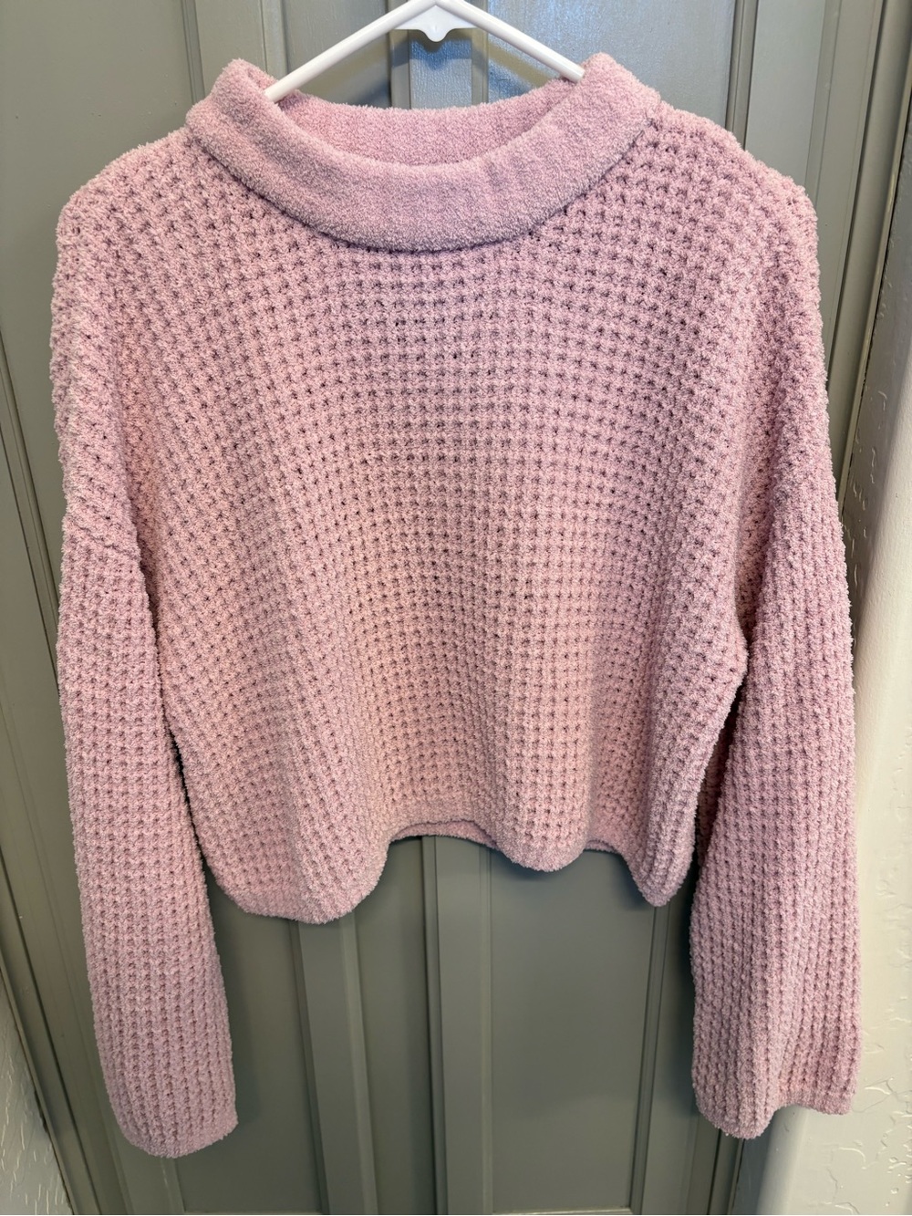 Love Tree  Pink Waffle Knit Turtleneck Sweater